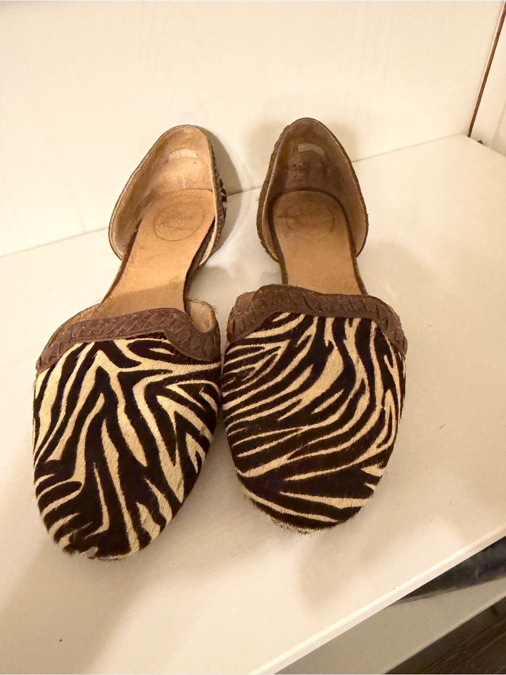 Jack Rogers Zebra-Print D'Orsay Flats in Brown & Cream-Size 8.5